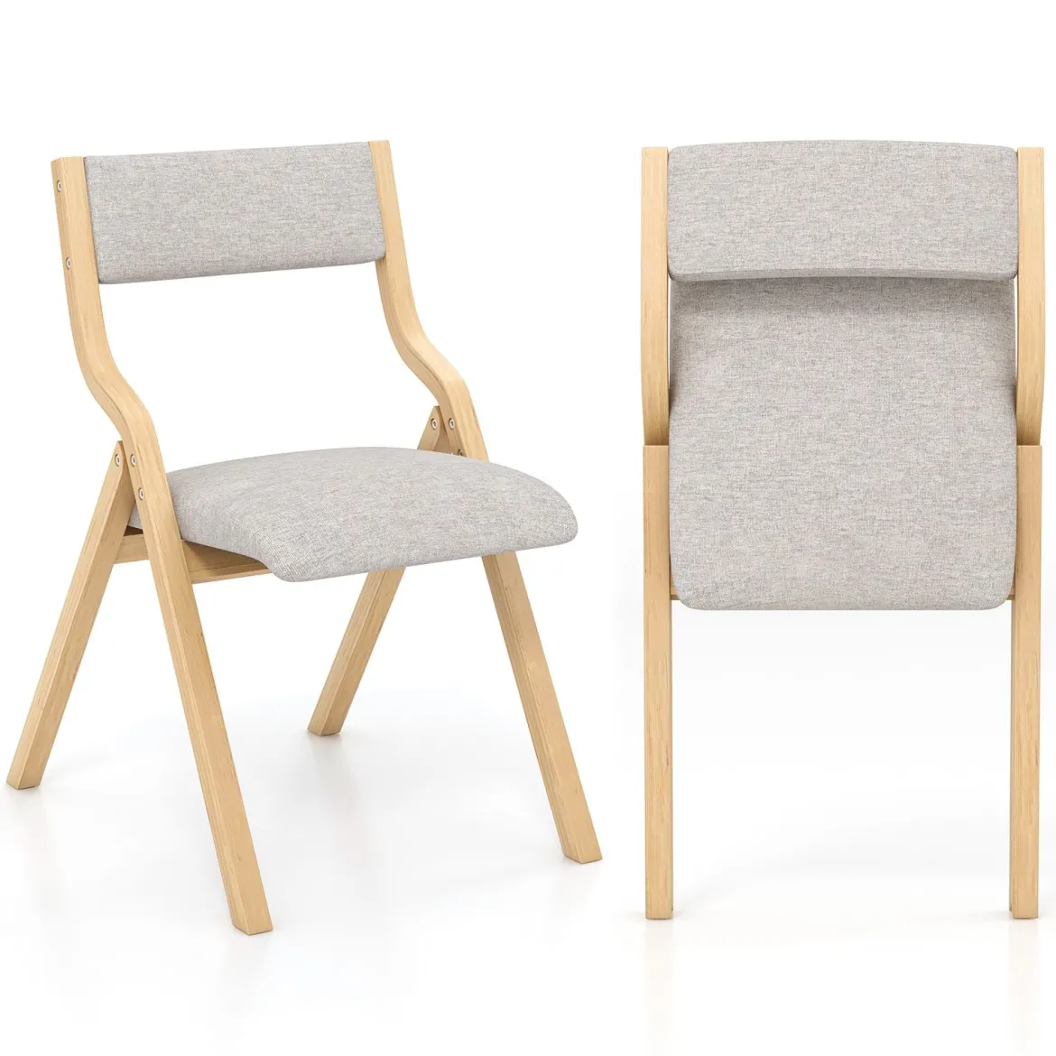 2er Set Esszimmerstuhl mit Gepolsterten Sitzen & Massivholzrahmen Klappstühle Natur