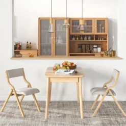 2er Set Esszimmerstuhl mit Gepolsterten Sitzen & Massivholzrahmen Klappstühle Natur