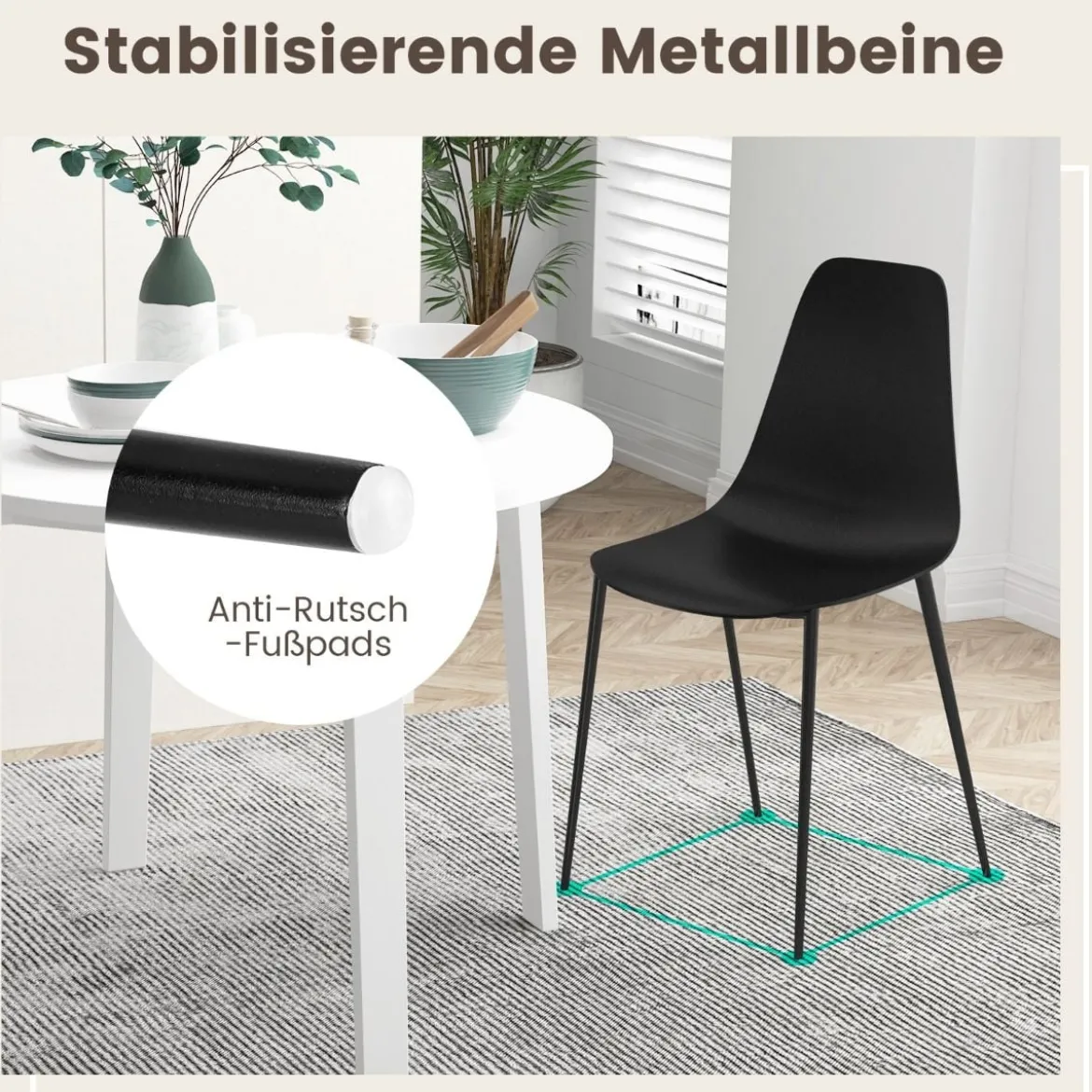 4er Set Esszimmerstuhl ohne Armlehnen mit Metallbeinen Moderne Küchenstühle Schwarz