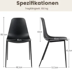 4er Set Esszimmerstuhl ohne Armlehnen mit Metallbeinen Moderne Küchenstühle Schwarz