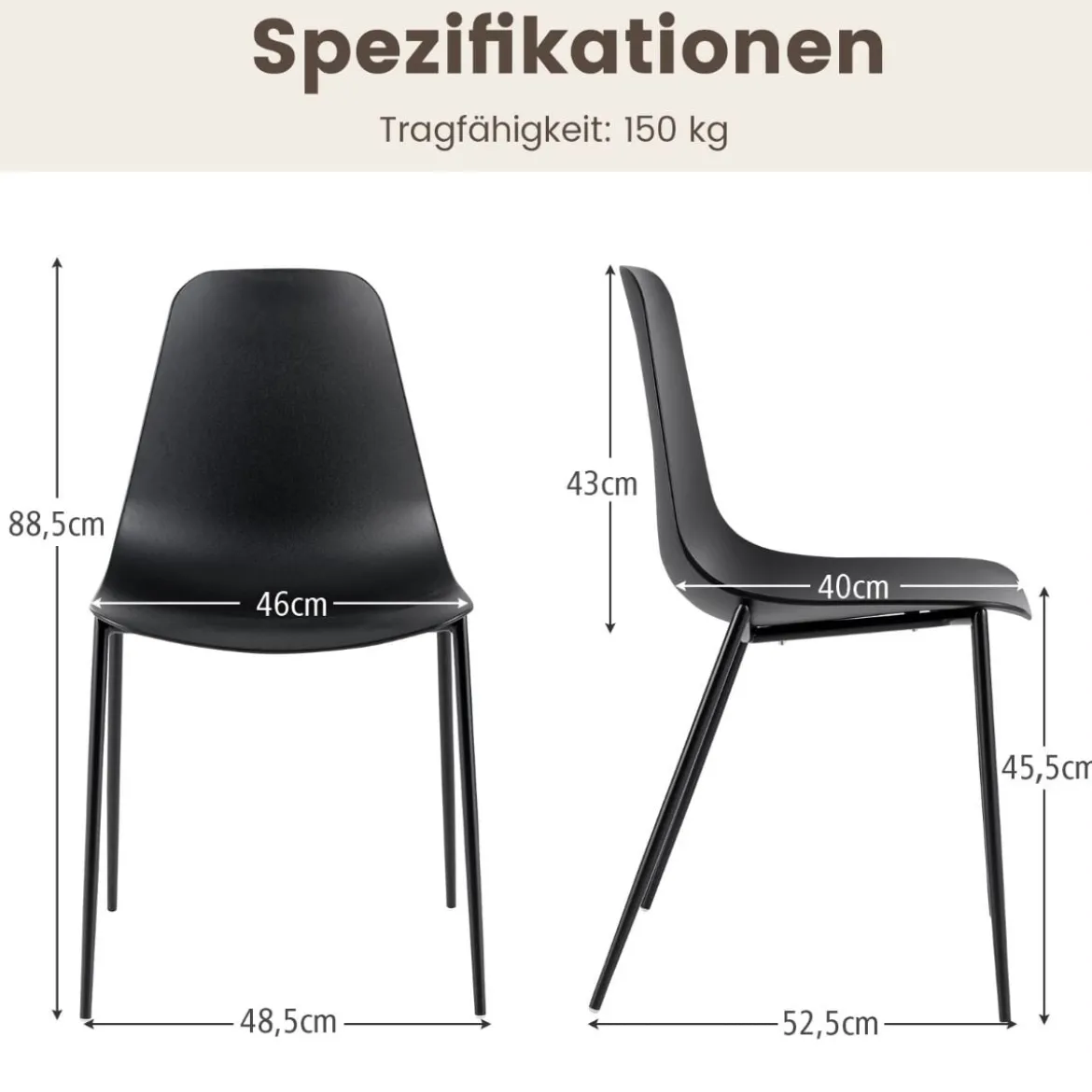 4er Set Esszimmerstuhl ohne Armlehnen mit Metallbeinen Moderne Küchenstühle Schwarz