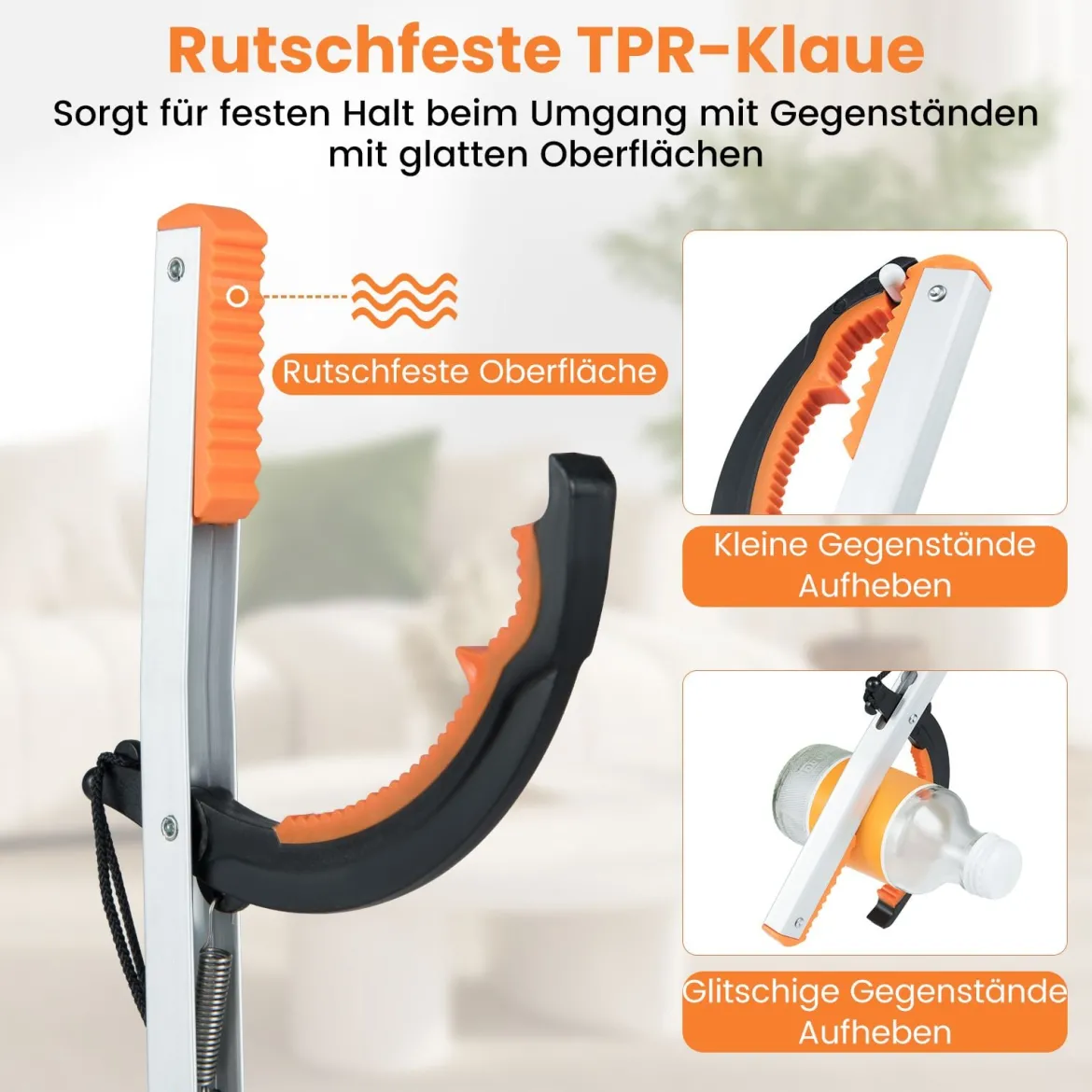 2er Set Extra lange 88 cm Greifzange Gartengreifer & Müllsammler-Stab Leichte Aluminium-Klaue Silber