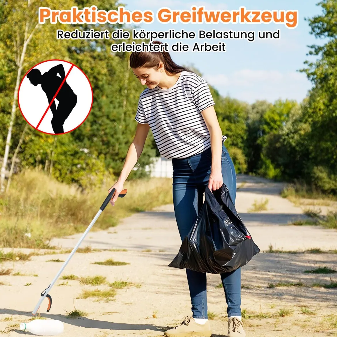 2er Set Extra lange 88 cm Greifzange Gartengreifer & Müllsammler-Stab Leichte Aluminium-Klaue Silber