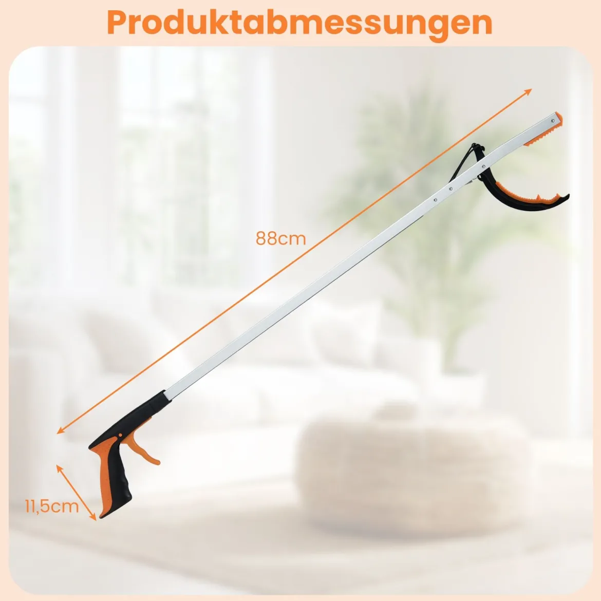 2er Set Extra lange 88 cm Greifzange Gartengreifer & Müllsammler-Stab Leichte Aluminium-Klaue Silber