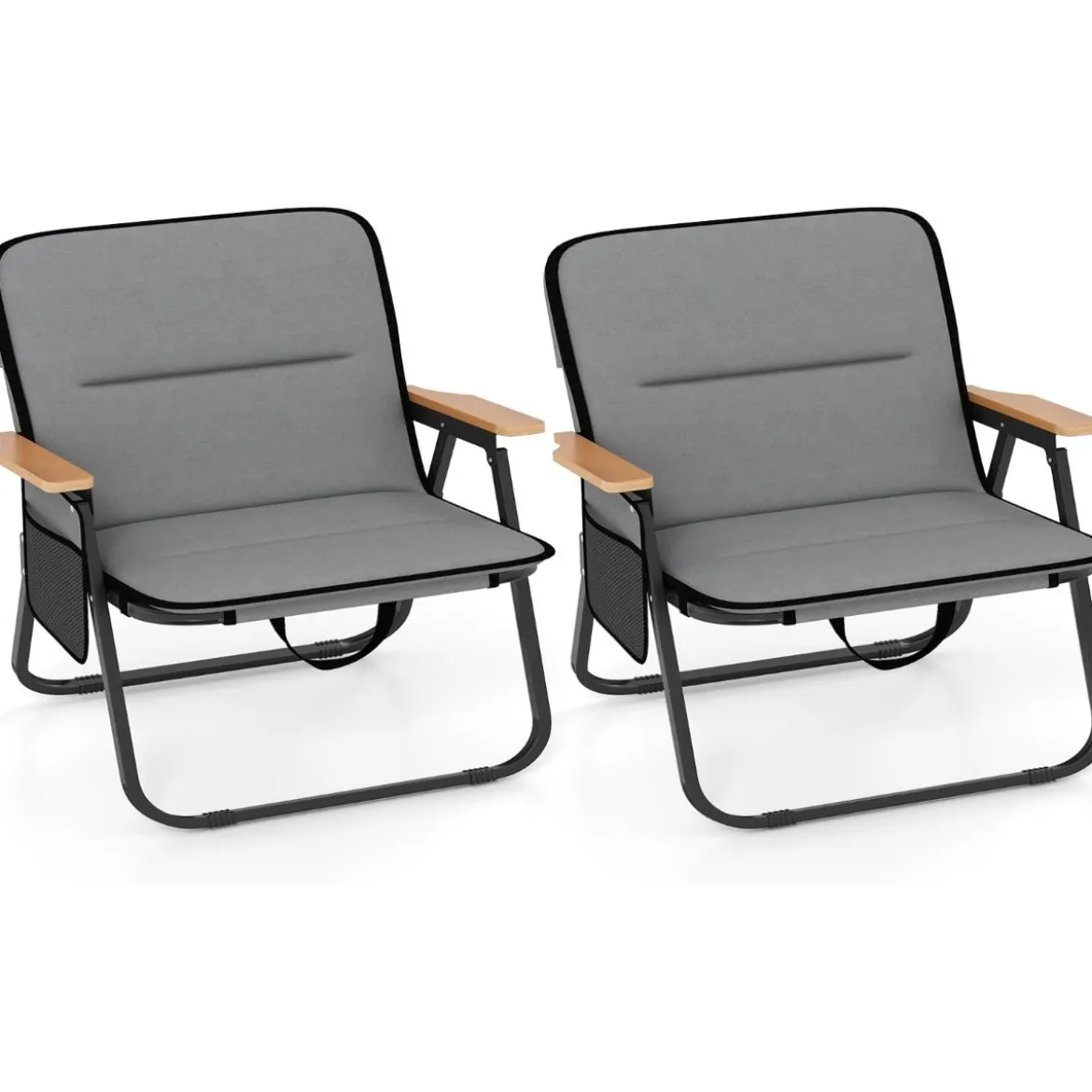 2er Set Faltbare Campingstühle mit Abnehmbarem Kissen & Seitentasche Klappstuhl Grau