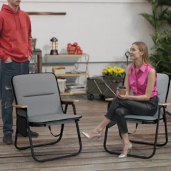 2er Set Faltbare Campingstühle mit Abnehmbarem Kissen & Seitentasche Klappstuhl Grau