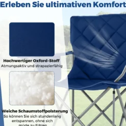 2er Set Faltbarer Campingstuhl mit Kühltasche & Getränkehalter 227KG Belastbar Gepolsterter Angelstuhl Navy