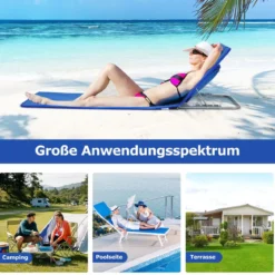 2er Set Faltbare Strandmatte mit 2 Liegestühlen und Beistelltisch 151 x 55,5 x 27-47 Blau