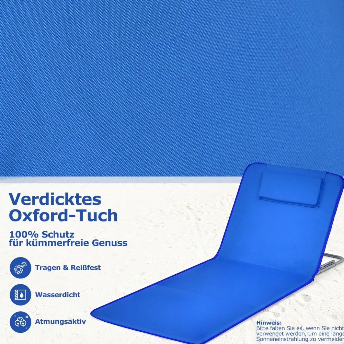 2er Set Faltbare Strandmatte mit 2 Liegestühlen und Beistelltisch 151 x 55,5 x 27-47 Blau