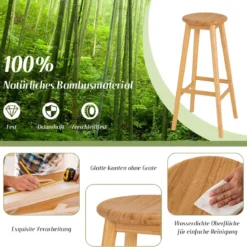 2er-Set Frühstücksstühle Barhocker aus Bambus 38 x 38 x 79 cm Natur
