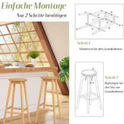 2er-Set Frühstücksstühle Barhocker aus Bambus 38 x 38 x 79 cm Natur