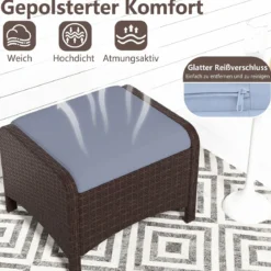 2er Set Fußhocker aus PE-Rattan Gartenhocker mit Abnehmbarem Sitzkissen Metallkonstruktion
