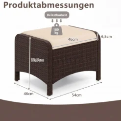 2er Set Fußhocker aus PE-Rattan Gartenhocker mit Abnehmbarem Sitzkissen Metallkonstruktion
