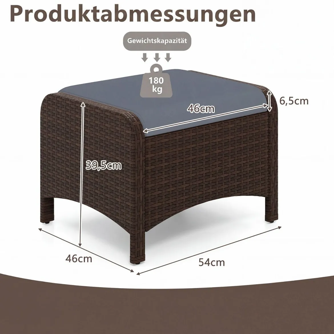 2er Set Fußhocker aus PE-Rattan Gartenhocker mit Abnehmbarem Sitzkissen Metallkonstruktion