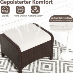 2er Set Fußhocker aus PE-Rattan Gartenhocker mit Abnehmbarem Sitzkissen Metallkonstruktion