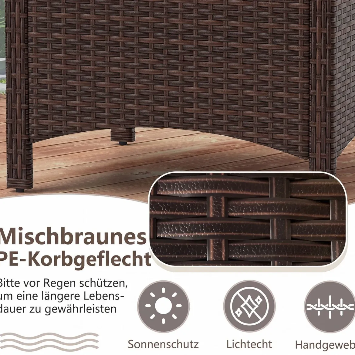 2er Set Fußhocker aus PE-Rattan Gartenhocker mit Abnehmbarem Sitzkissen Metallkonstruktion