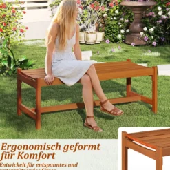 2er Set Gartenbank aus Holz Outdoor Holzbank mit Teaköl-Finish und Geschwungener Sitzfläche