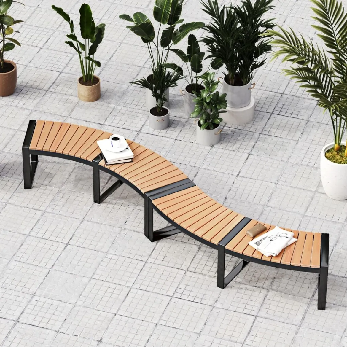 1/2er Set Gartenbank ohne Rückenlehne Wetterfeste Sitzbank bis 360 kg Belastbar Parkbank