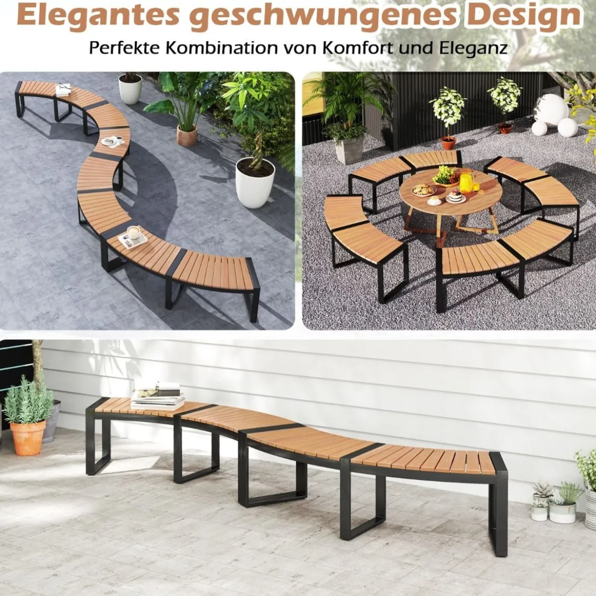 1/2er Set Gartenbank ohne Rückenlehne Wetterfeste Sitzbank bis 360 kg Belastbar Parkbank