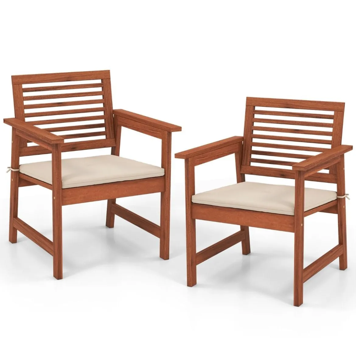 2er Set Garten Essstühle aus Massivholz mit Kissen & Armlehne Gartenstühle Gartensessel 61 x 61 x 81 cm