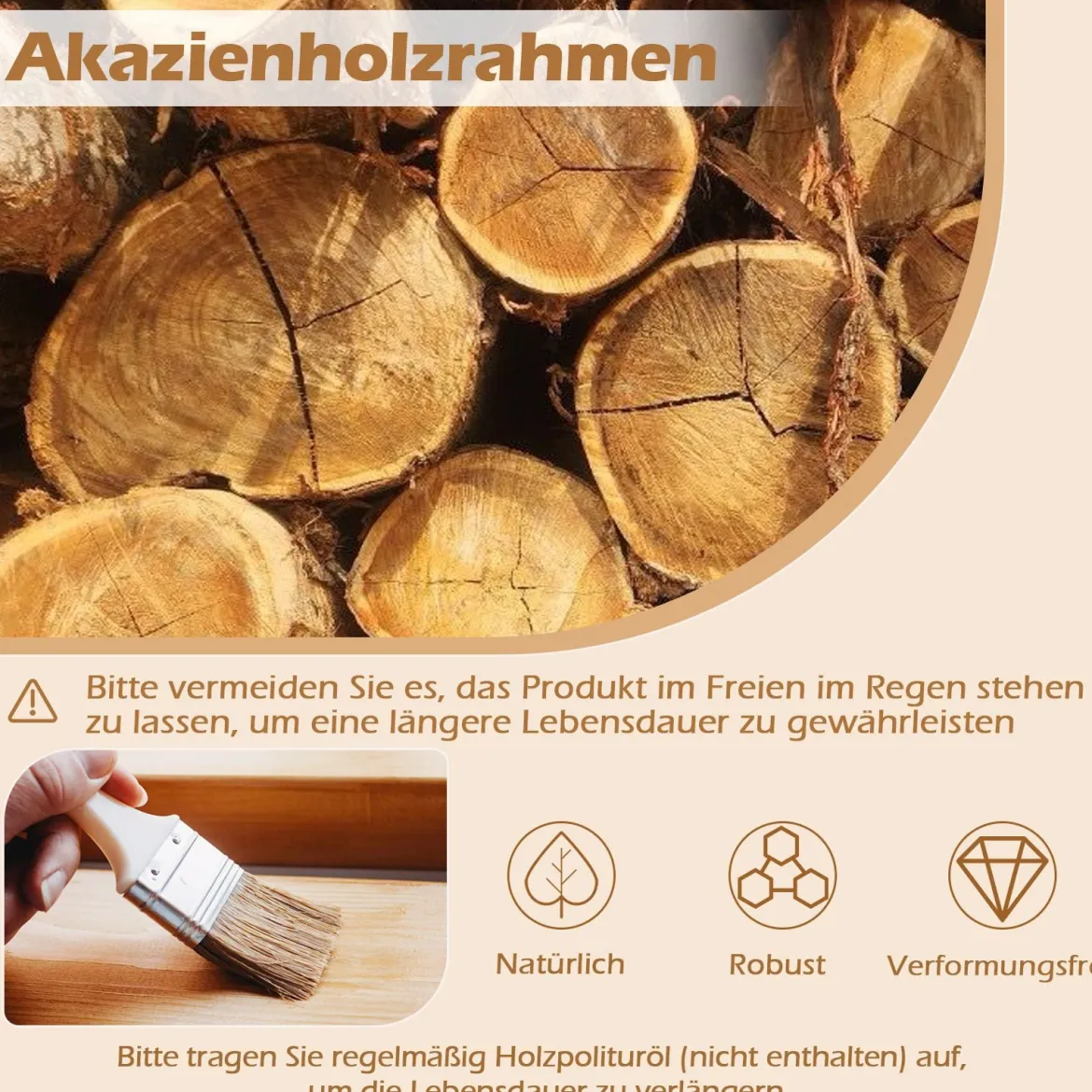 2er Set Garten Esszimmerstühle Outdoor Akazienholz Stühle mit abnehmbarem gepolstertem Kissen Natur