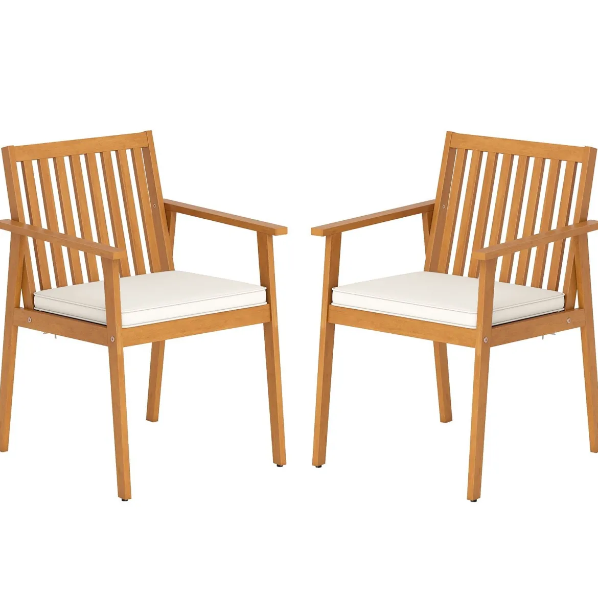 2er Set Garten Esszimmerstühle Outdoor Akazienholz Stühle mit abnehmbarem gepolstertem Kissen Natur