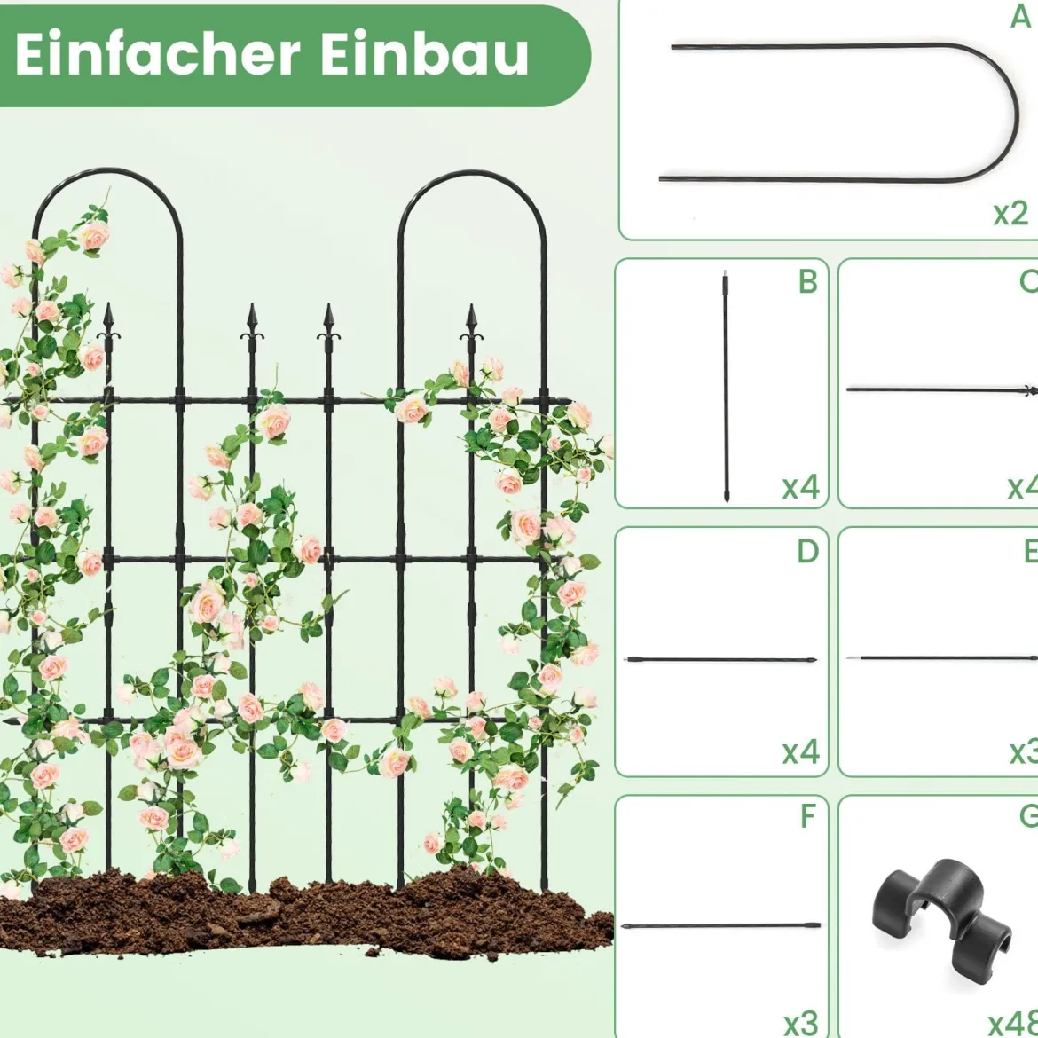2er Set Garten Spalier für Kletterpflanzen Rostfreier Metall Pflanzenstützrahmen für Hochbeet