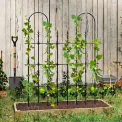 2er Set Garten Spalier für Kletterpflanzen Rostfreier Metall Pflanzenstützrahmen für Hochbeet