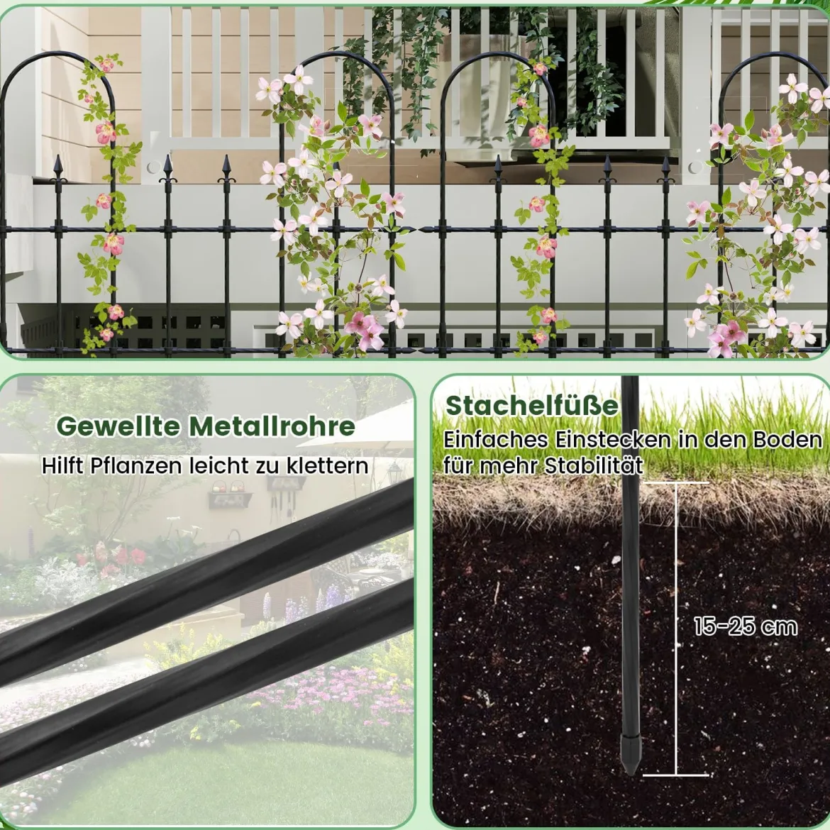 2er Set Garten Spalier für Kletterpflanzen Rostfreier Metall Pflanzenstützrahmen für Hochbeet