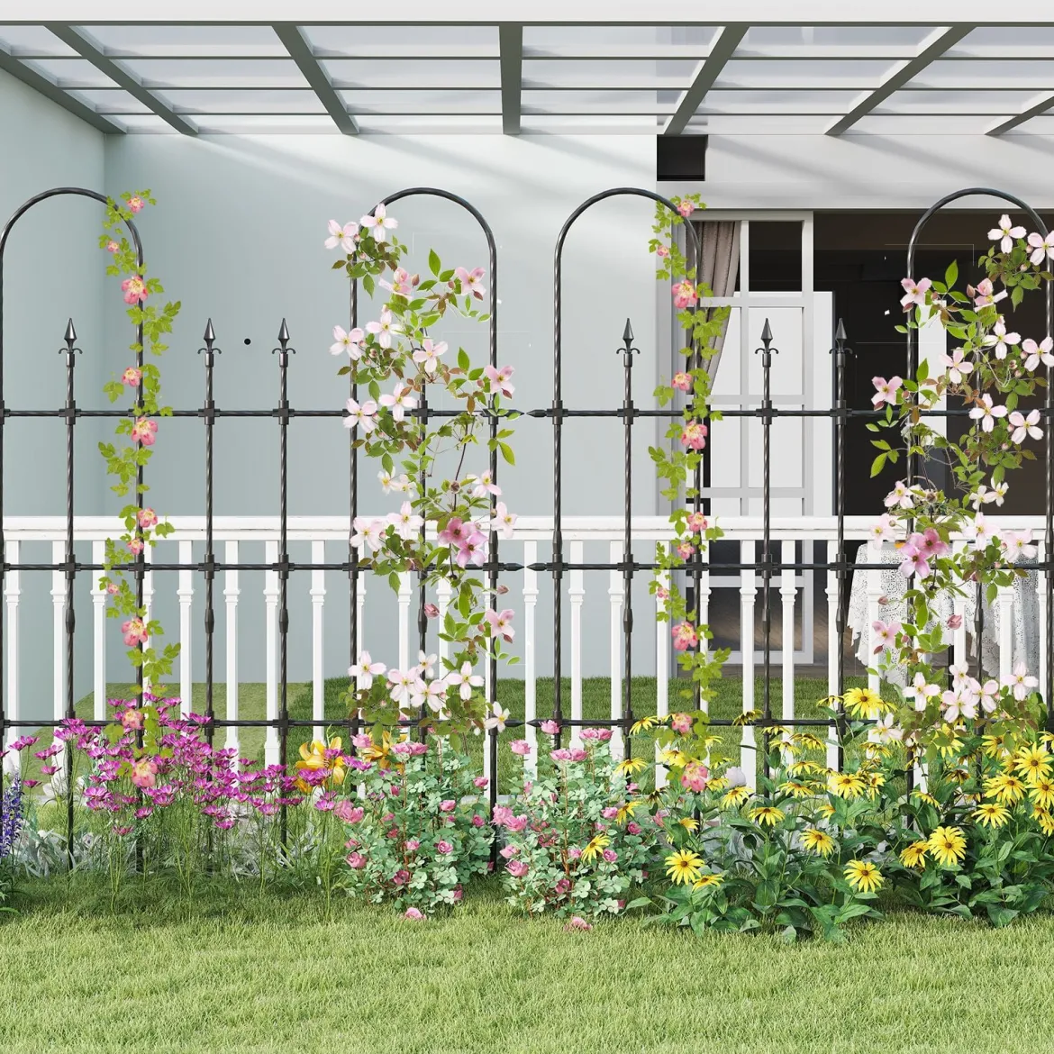 2er Set Garten Spalier für Kletterpflanzen Rostfreier Metall Pflanzenstützrahmen für Hochbeet