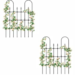 2er Set Garten Spalier für Kletterpflanzen Rostfreier Metall Pflanzenstützrahmen für Hochbeet