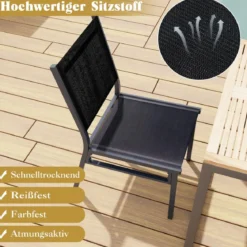 2er Set Gartenstühle Alu wetterfeste Terrassenstühle mit atmungsaktivem Sitz und Rückenlehn 60 x 45 x 87 cm Schwarz