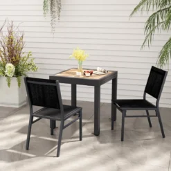 2er Set Gartenstühle Alu wetterfeste Terrassenstühle mit atmungsaktivem Sitz und Rückenlehn 60 x 45 x 87 cm Schwarz