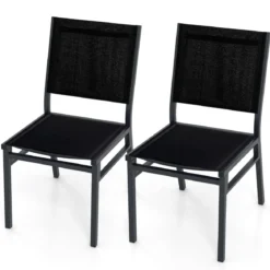 2er Set Gartenstühle Alu wetterfeste Terrassenstühle mit atmungsaktivem Sitz und Rückenlehn 60 x 45 x 87 cm Schwarz