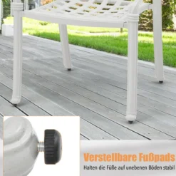 2er Set Gartenstühle aus Alu mit Armlehnen Stapelstühle Gartensessel für Balkon Weiß