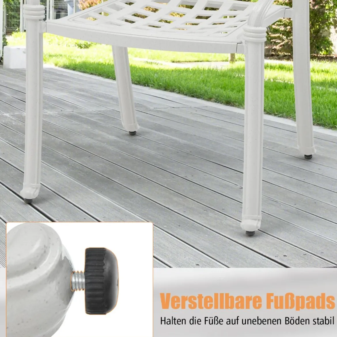 2er Set Gartenstühle aus Alu mit Armlehnen Stapelstühle Gartensessel für Balkon Weiß