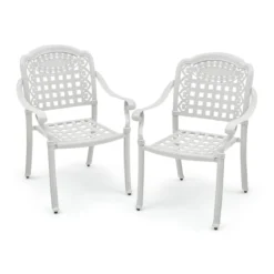 2er Set Gartenstühle aus Alu mit Armlehnen Stapelstühle Gartensessel für Balkon Weiß