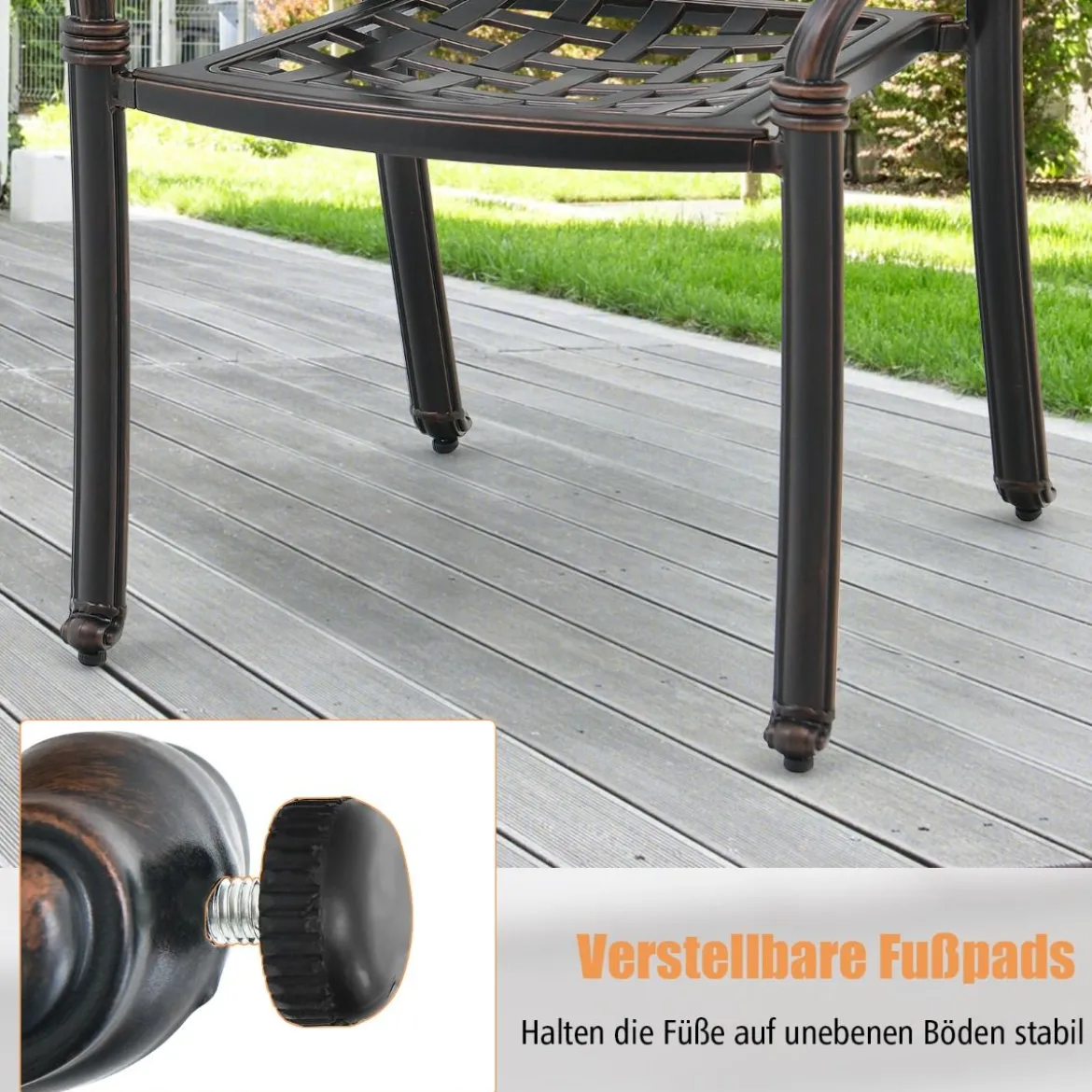2er Set Gartenstühle aus Alu mit Armlehnen Stapelstühle Gartensessel für Balkon
