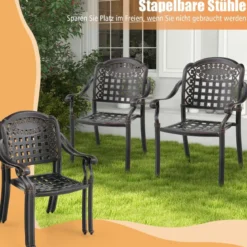 2er Set Gartenstühle aus Alu mit Armlehnen Stapelstühle Gartensessel für Balkon