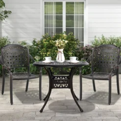 2er Set Gartenstühle aus Alu mit Armlehnen Stapelstühle Gartensessel für Balkon
