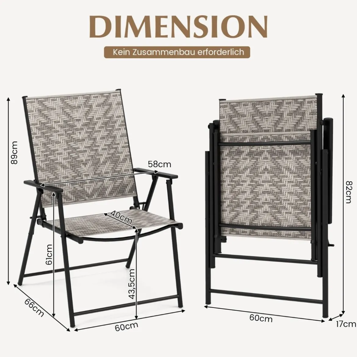 2er Set Gartenstühle aus Polyrattan mit Armlehnen Klappstühle Balkonstühle Terrassenstühle