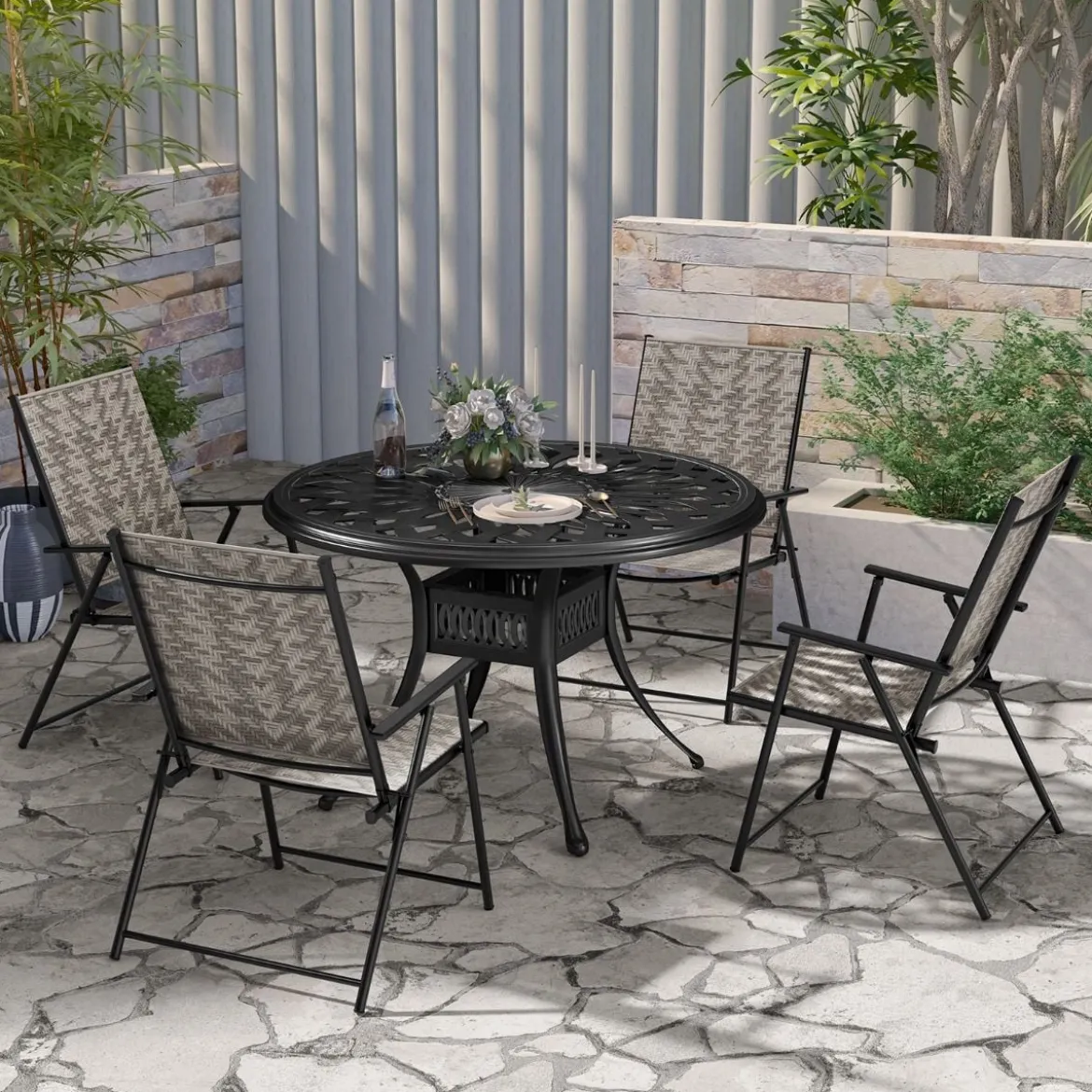 2er Set Gartenstühle aus Polyrattan mit Armlehnen Klappstühle Balkonstühle Terrassenstühle