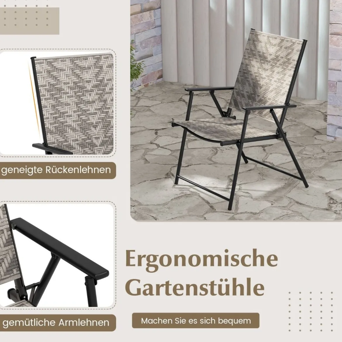 2er Set Gartenstühle aus Polyrattan mit Armlehnen Klappstühle Balkonstühle Terrassenstühle