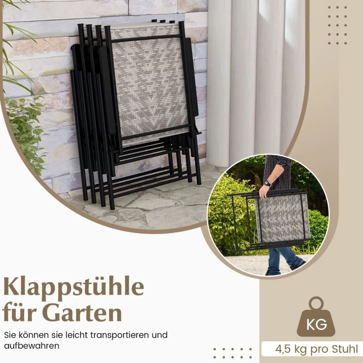 2er Set Gartenstühle aus Polyrattan mit Armlehnen Klappstühle Balkonstühle Terrassenstühle