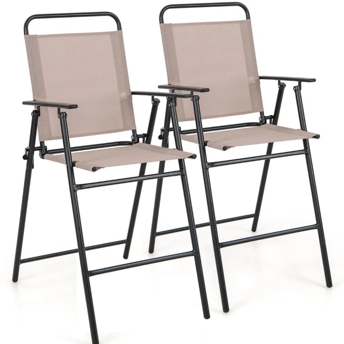 2er Set Gartenstühle hohe Klappstühle mit Fußstütze Sitzhöhe 63 cm Beige + Metall