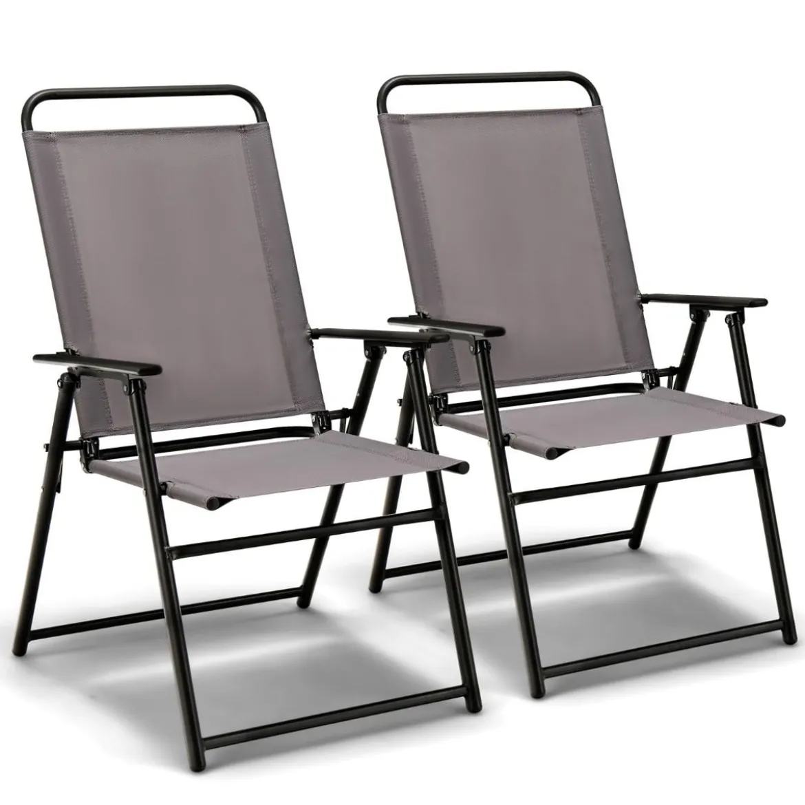 2er Set Gartenstühle klappbar Balkonstühle mit Armlehnen Hochlehner Klappstühle Grau