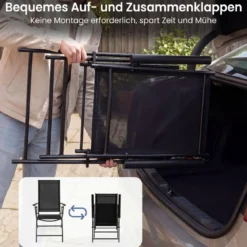 2er-Set Gartenstühle klappbarer Balkonstuhl mit 5-fach verstellbarer Rückenlehne & Armlehnen Schwarz