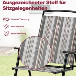 2er Set Gartenstühle Klappstühle mit Armlehnen 51 x 61,5 x 92 cm Grau