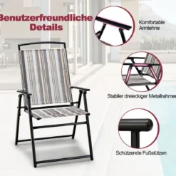 2er Set Gartenstühle Klappstühle mit Armlehnen 51 x 61,5 x 92 cm Grau