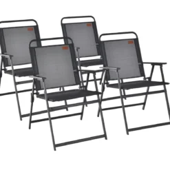 4er Set Gartenstühle mit Armlehnen & Rückenlehne & Atmungsaktivem Sitz Klappstühle Schwarz